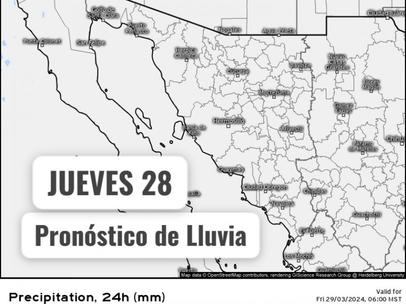 Guaymas con temperatura máxima de 30°C