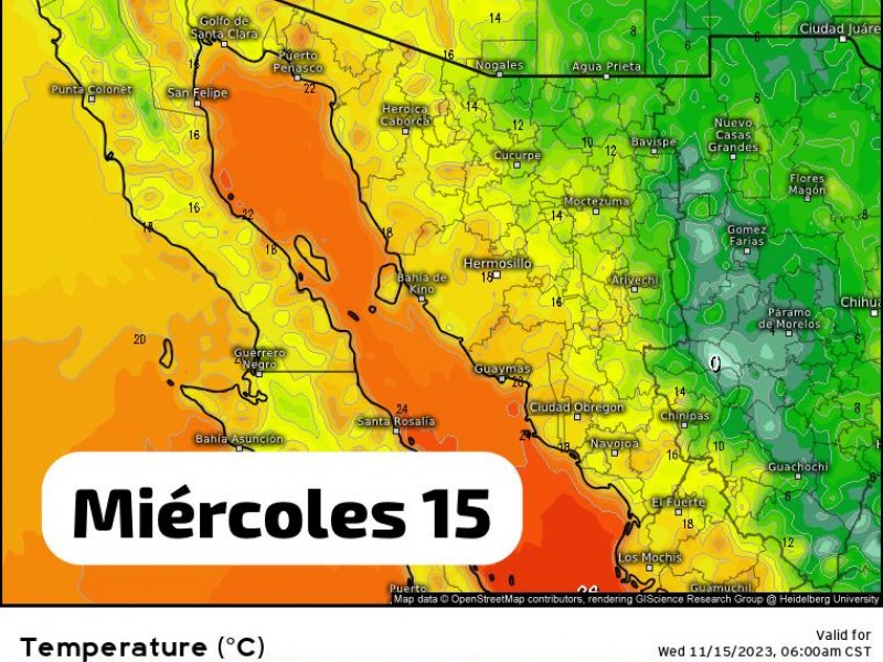 Guaymas con temperaturas máximas de 29°C