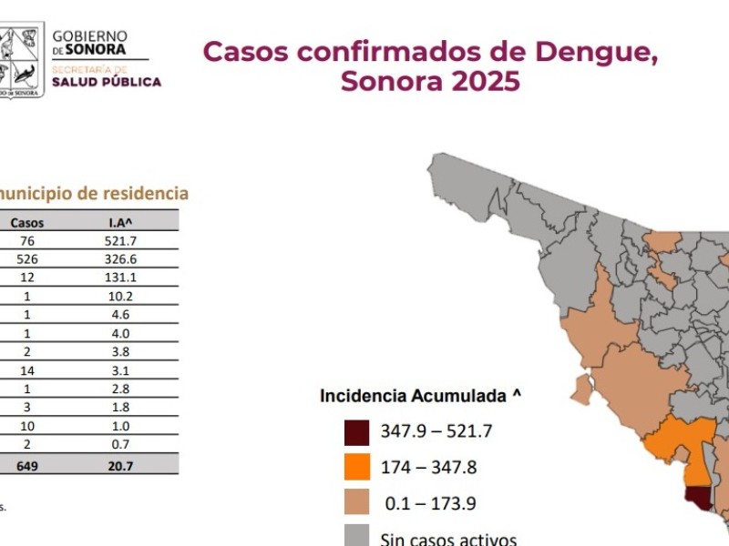Guaymas suma 526 casos de dengue: SS