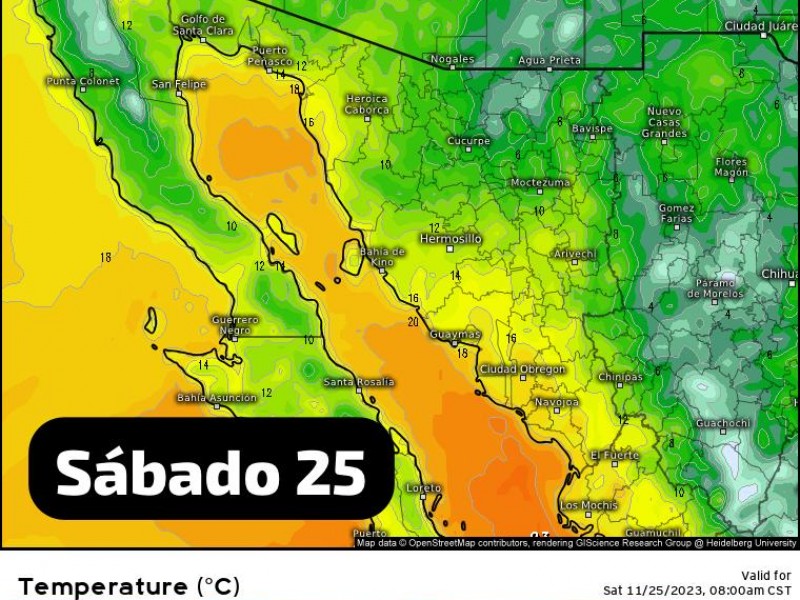 Guaymas tendrá máxima de 23 grados