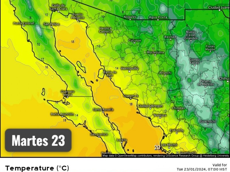 Guaymas tendrá máximas de 22 grados este día