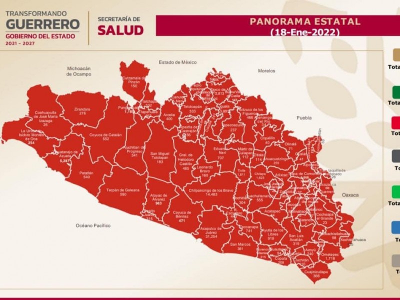 Guerrero registra 3,390 casos activos de COVID19