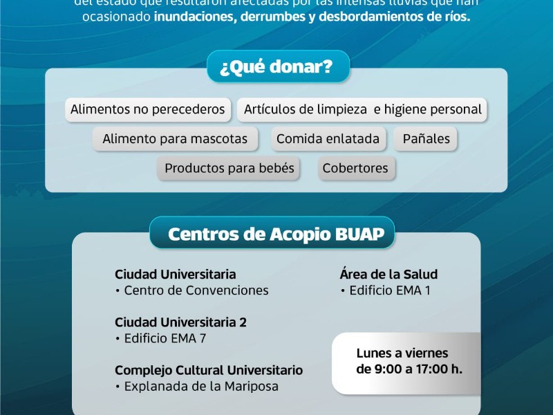 Habilitan centros de acopio por afectaciones de lluvias