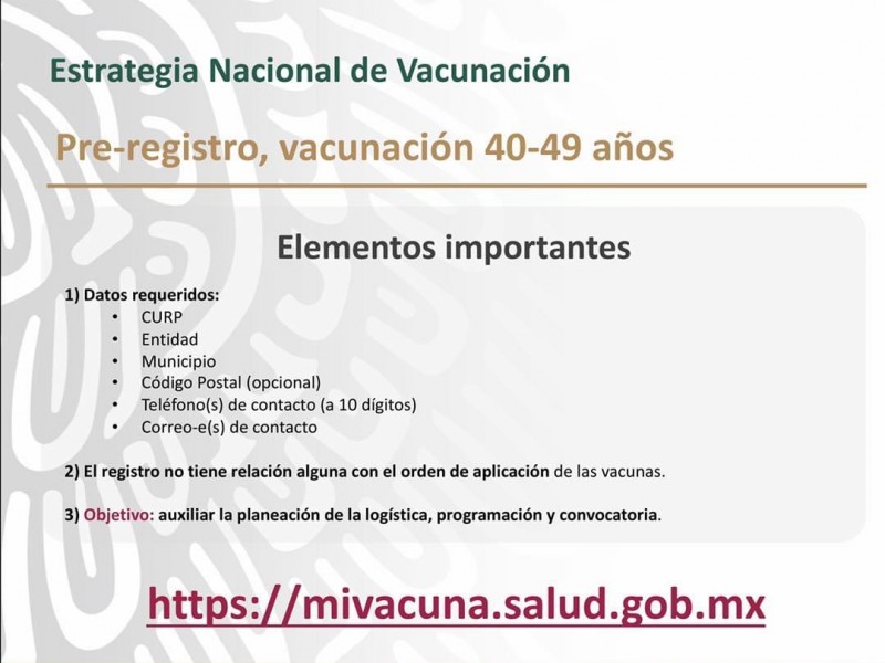 Habilitan plataforma de vacunación para personas mayores de 40 años