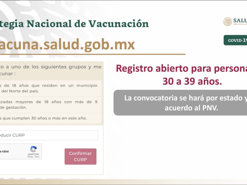 Habilitan registro para 30/39 años de edad