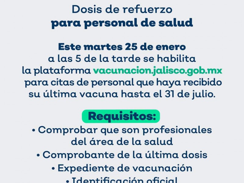 Habilitan registro para dosis de refuerzo de médicos