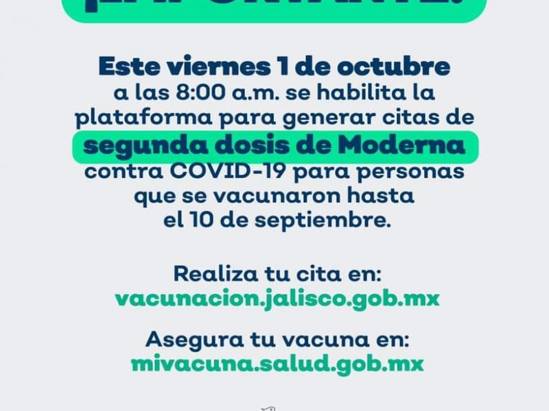 Habilitan registro para segundas dosis de Moderna