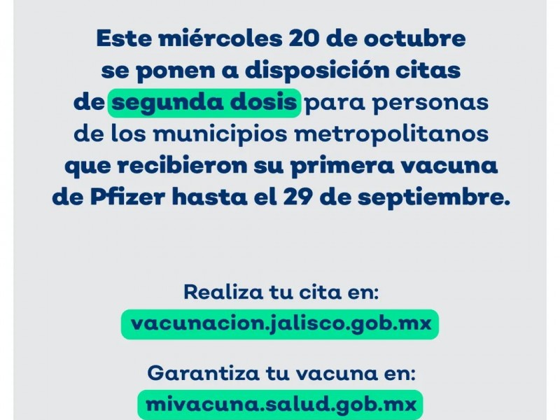 Habilitan segundas dosis de Pfizer