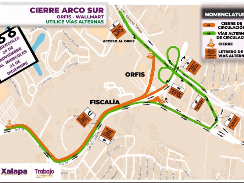 Habrá cierre de circulación en Arco Sur desde este miércoles