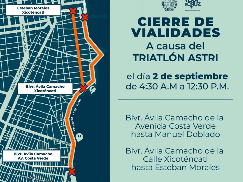 Habrá cierre de vialidades este sábado por triatlón