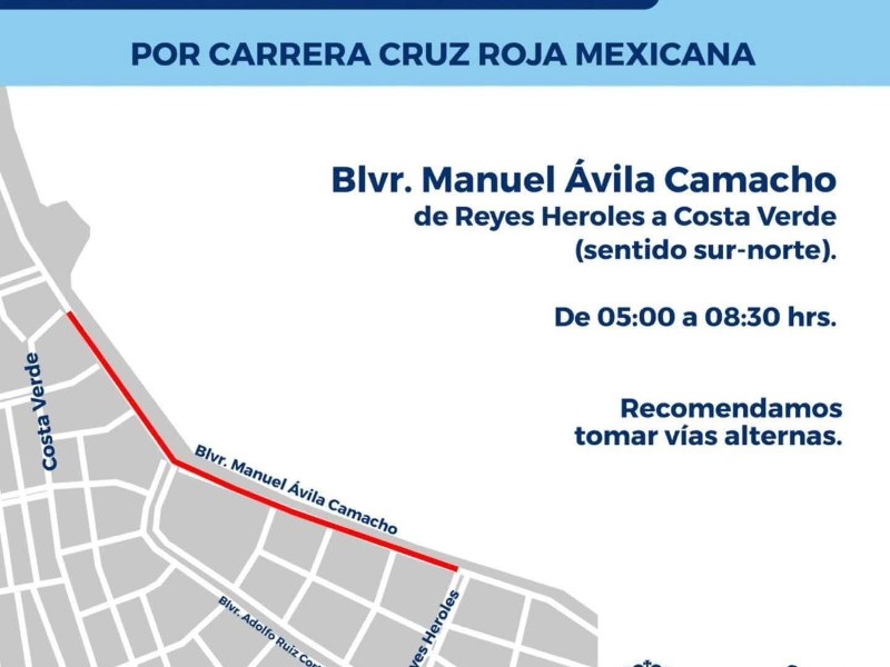 Habrá cierres viales en Boca del Río por carrera este domingo