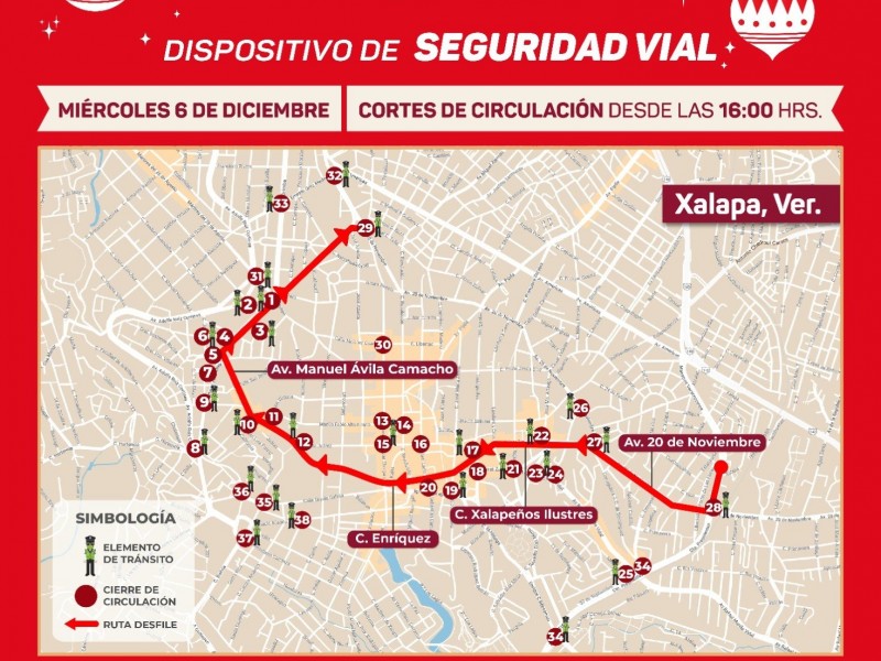 Habrá cortes a la circulación por desfile navideño en Xalapa