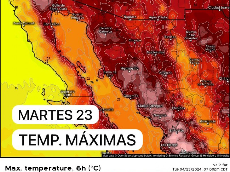 Habrá máximas de 28 grados para Guaymas