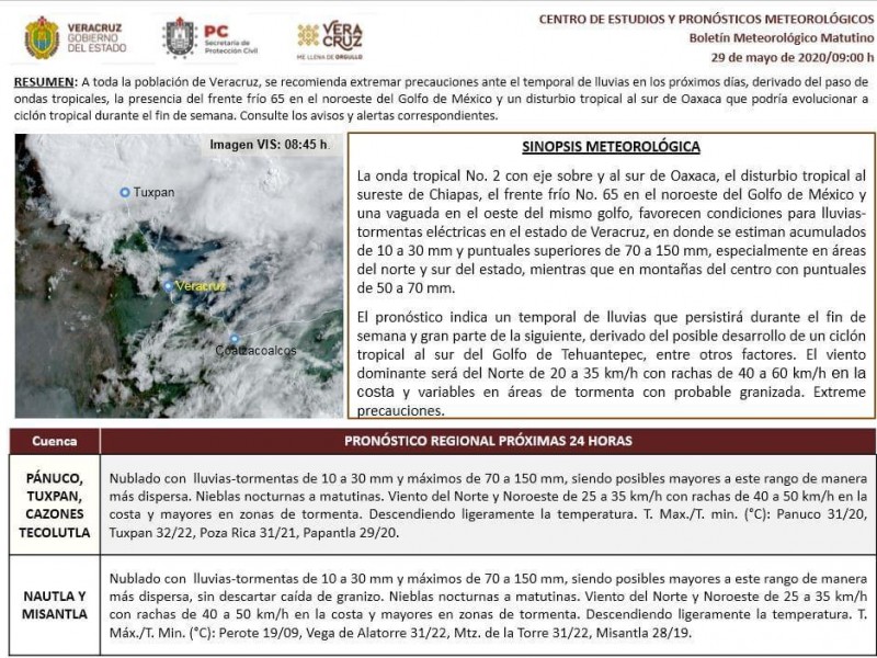 Habrá temporal lluvioso en Veracruz los próximos días