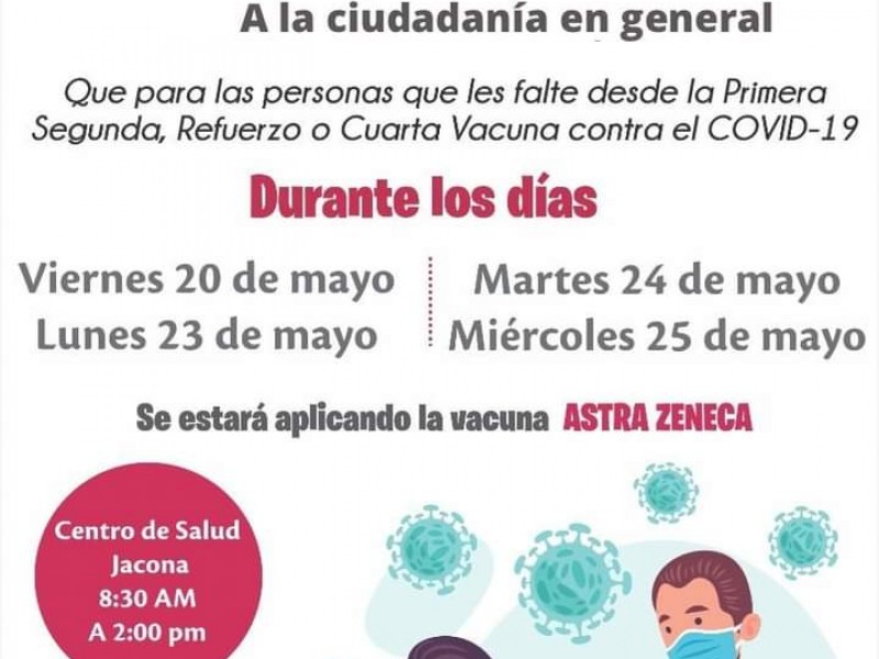 Habrá vacunas anticovid para mayores de 18 años en Jacona