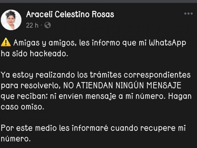 Hackean WhatsApp de diputada federal