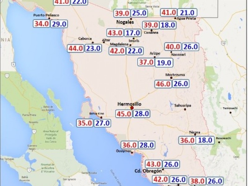 Hasta 46 grados para este viernes en Sonora