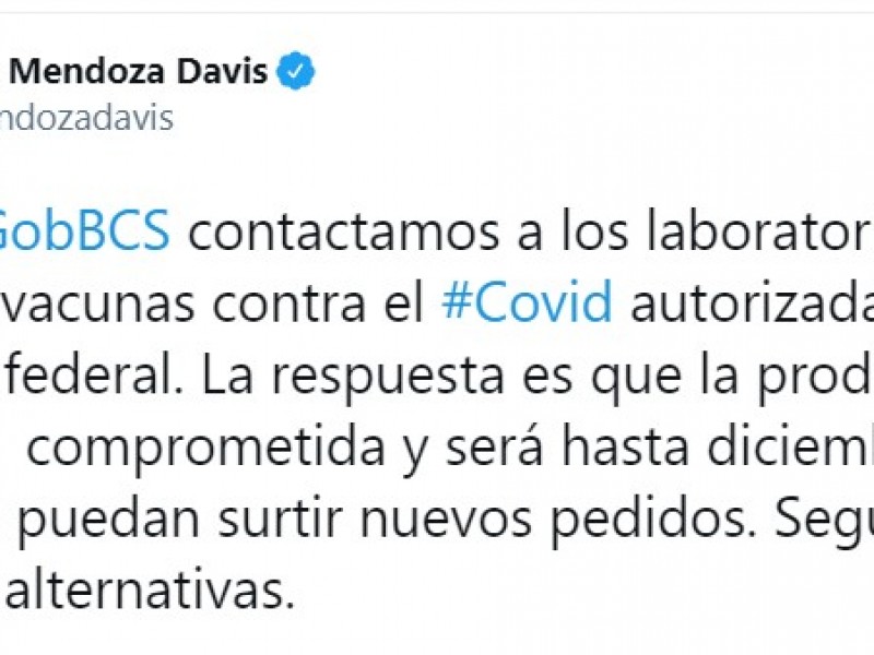 Hasta diciembre podrían surtir vacunas COVID por alta demanda: CMD