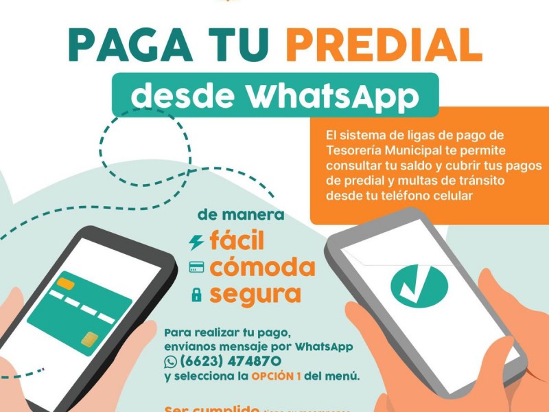 Hermosillenses podrán pagar el Predial a través de WhatsApp