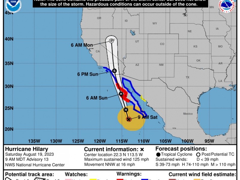 Hilary podría impactar BCS la madrugada del domingo