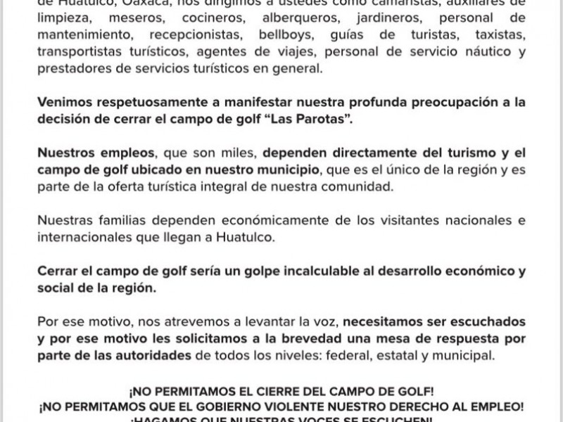 Hoteleros de Huatulco rechazan cierre del campo de golf