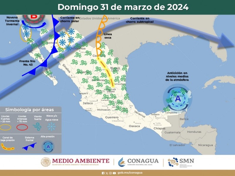 Hoy ingresará frente frío y 9na tormenta invernal