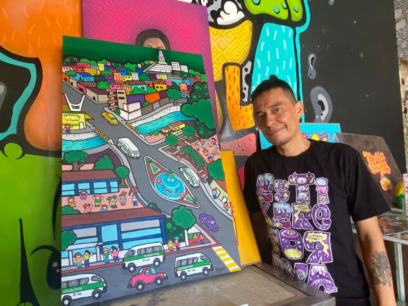 Hugo Huitzi, artista chiapaneco que recrea lugares emblemáticos de Tuxtla