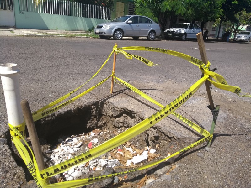 Hundimiento en avenida Jiménez de Veracruz