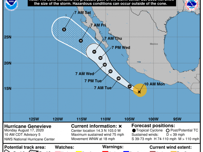Huracán Genevieve avanza por el pacífico