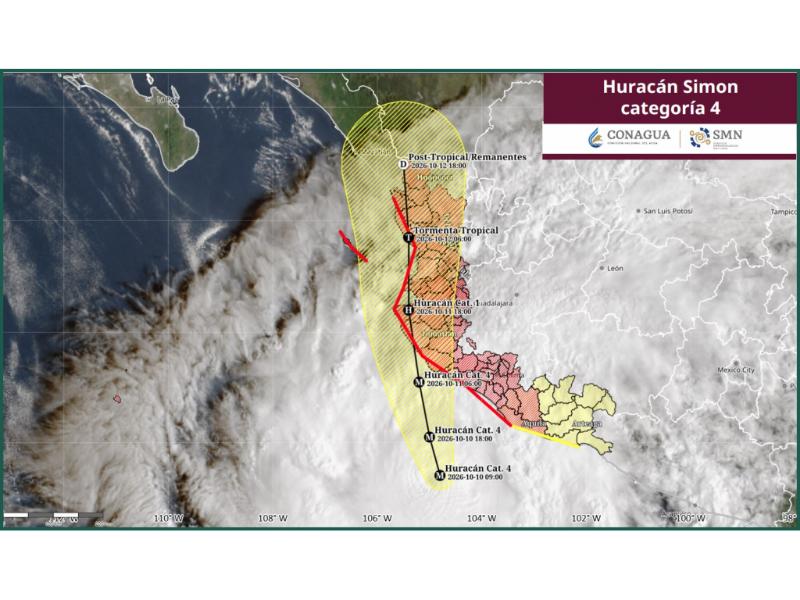 Huracán Simon alcanza categoría 4; pronostican lluvias muy fuertes en Nayarit