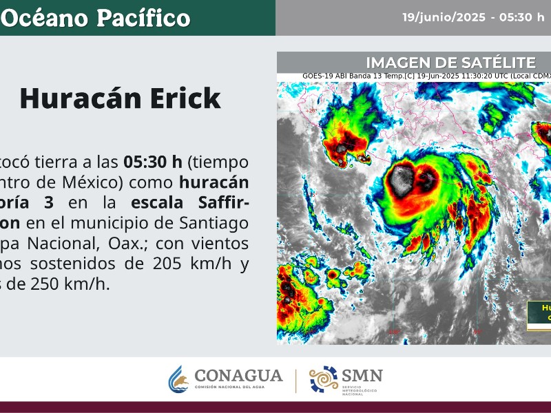 Hurcán Erick toca tierra en Pinotepa Nacional, Oaxaca