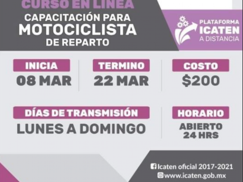 ICATEN inicia curso de capacitación para motociclistas de reparto