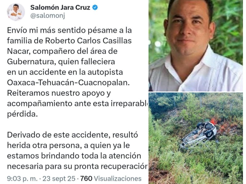 Identifican a personal del gobierno de Oaxaca fallecido en accidente carretero