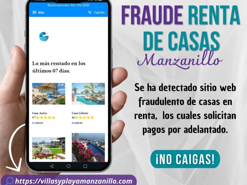 Identifican sitio web fraudulento de renta de casas en Manzanillo