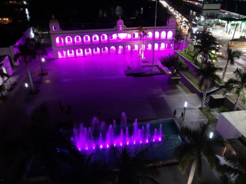 Iluminan palacio municipal de Boca con motivo del mes rosa