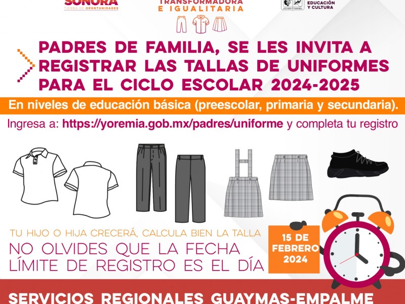 Importante registrar tallas de uniformes en Yoremia