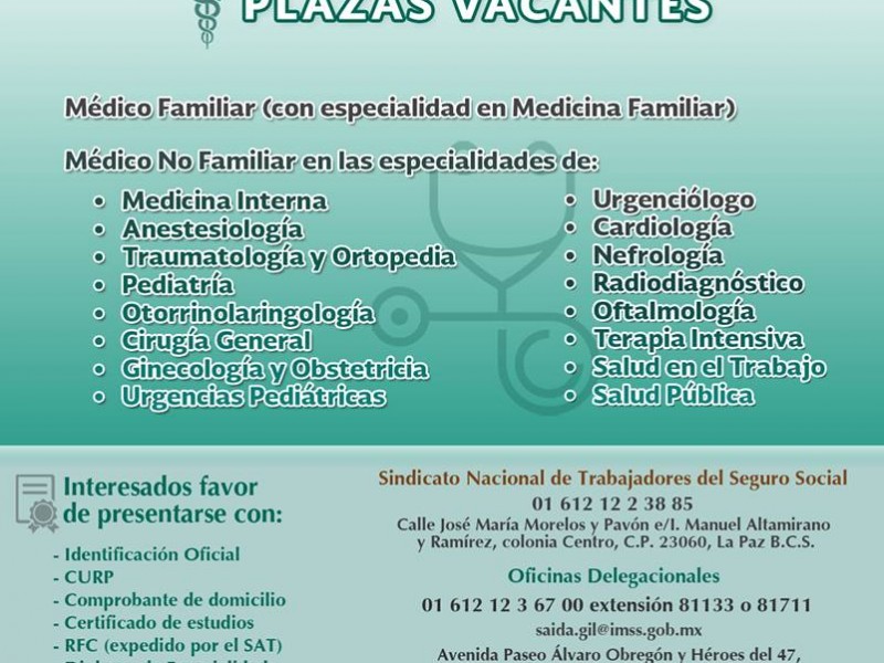 IMSS BCS solicita médicos generales y especialistas
