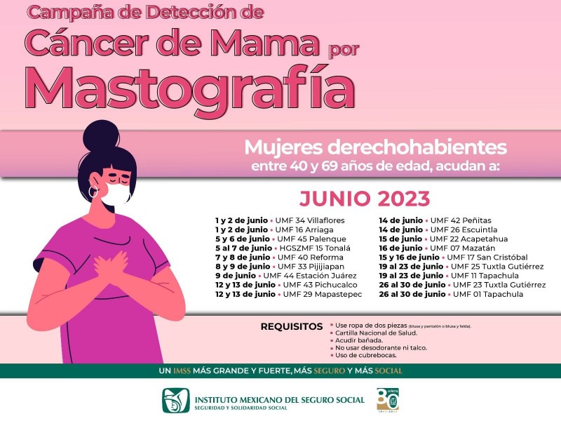 IMSS otorgará servicio de mastografías en Chiapas