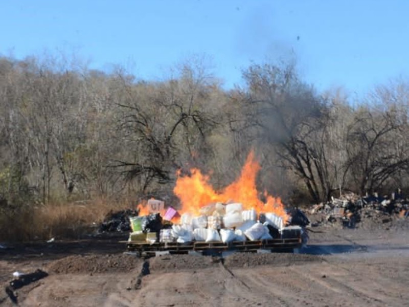 Incineran casi 3 toneladas de narcóticos en Sinaloa
