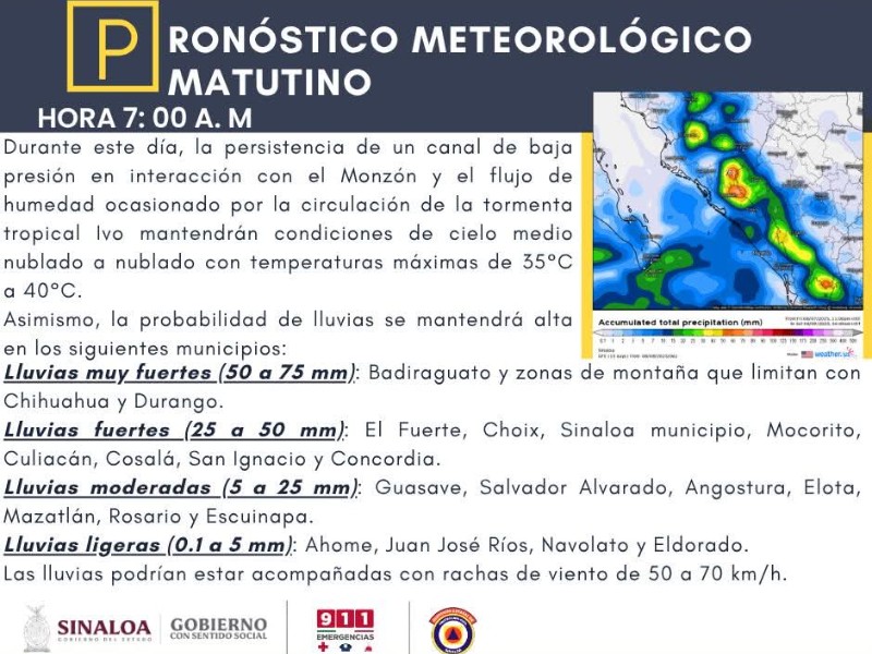 Incrementa la probabilidad de lluvias este viernes en Mazatlán