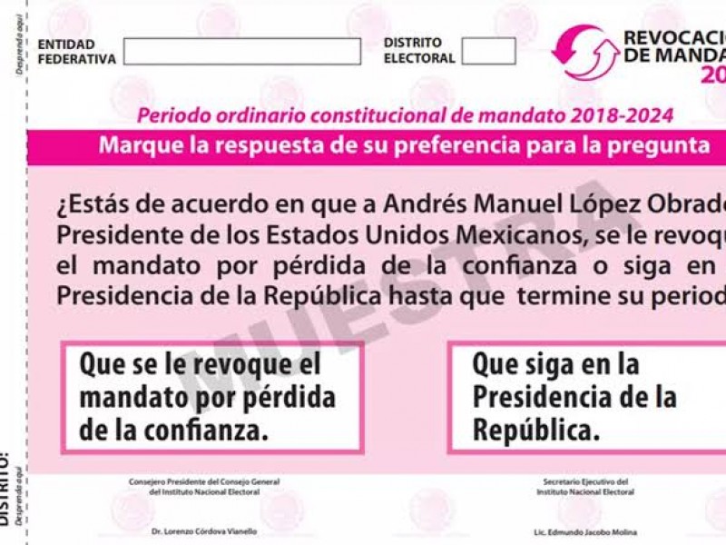 INE aprueba boleta definitiva para consulta de revocación de mandato