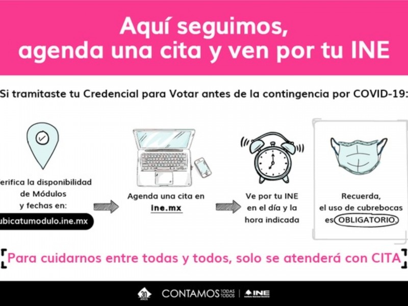 INE reabre módulos de atención para entregar credenciales oficiales