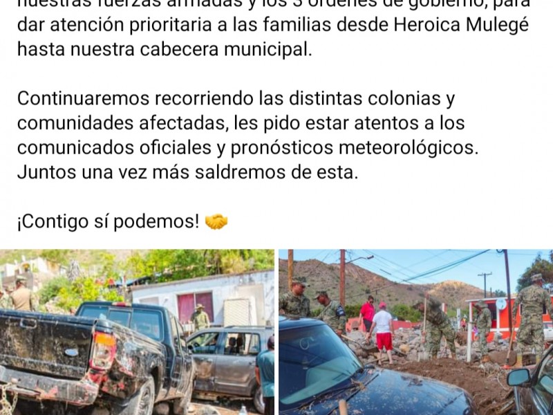 Informa alcaldesa de Mulege que continua la revision de daños