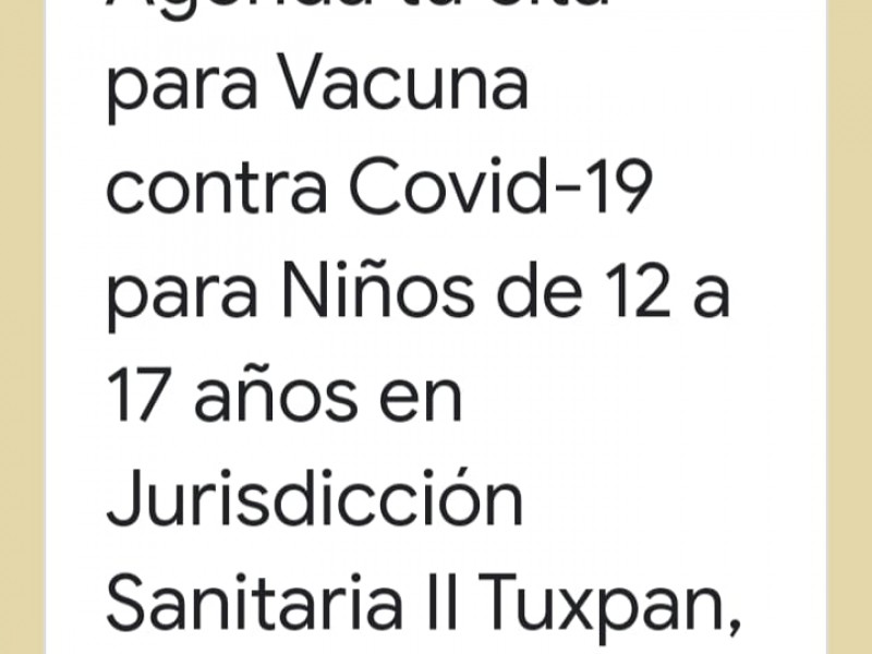 Inicia Jurisdicción Sanitaria II Tuxpan vacunación a menores con comorbilidades