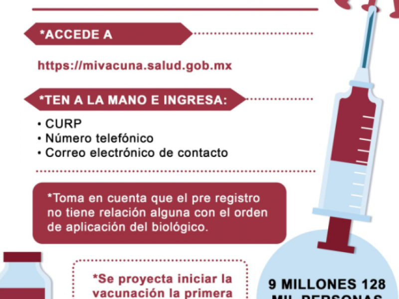 Inicia pre- registro para vacunación Covid, 50 años y más