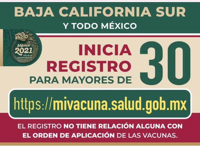 Inicia registro para vacunación de mayores de 30 años