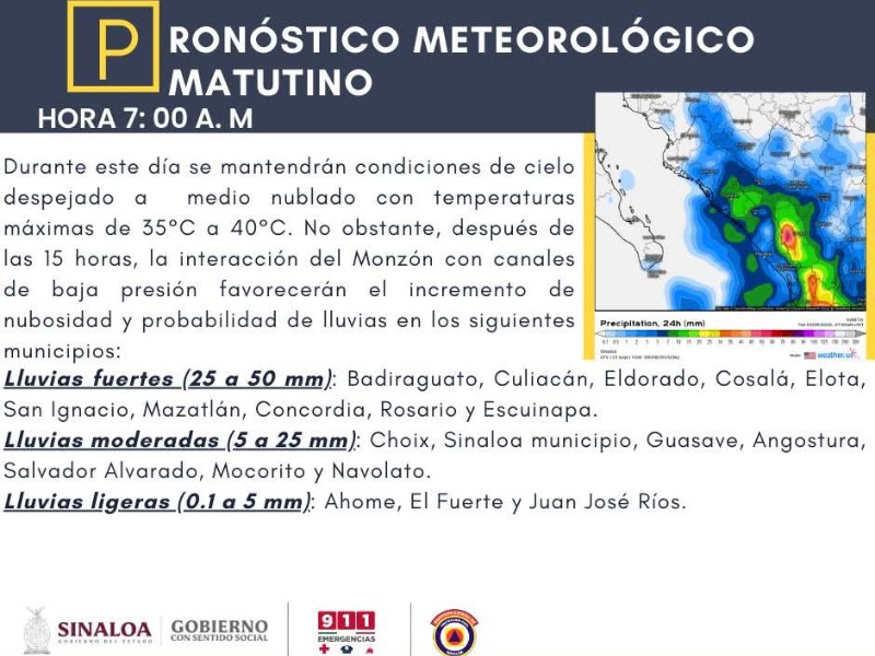 Inicio de semana cálido y con lluvias vespertinas para Mazatlán