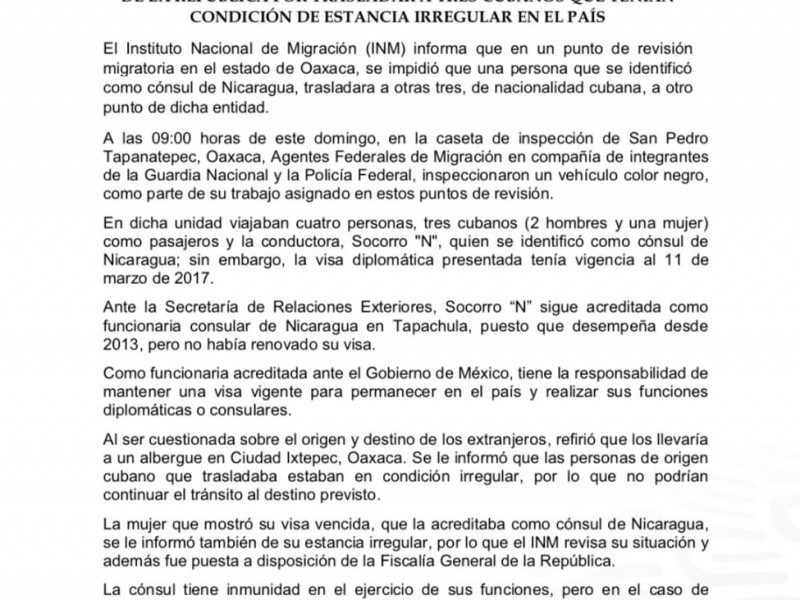 INM detiene a cónsul de Nicaragua