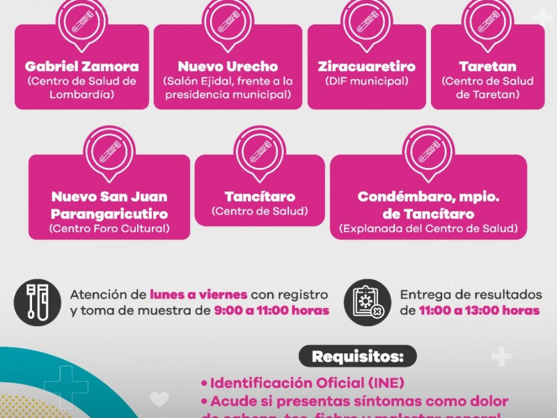 Instalan 7 módulos de toma de muestras anticovid en Michoacán