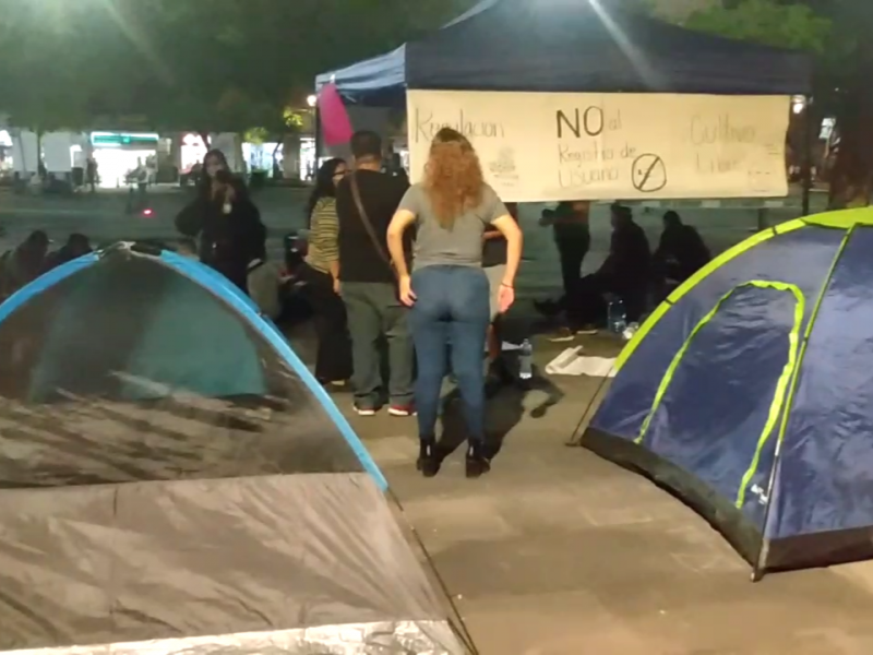 Instalan campamento Fumatón pro-legalización de la marihuana en Plaza Liberación